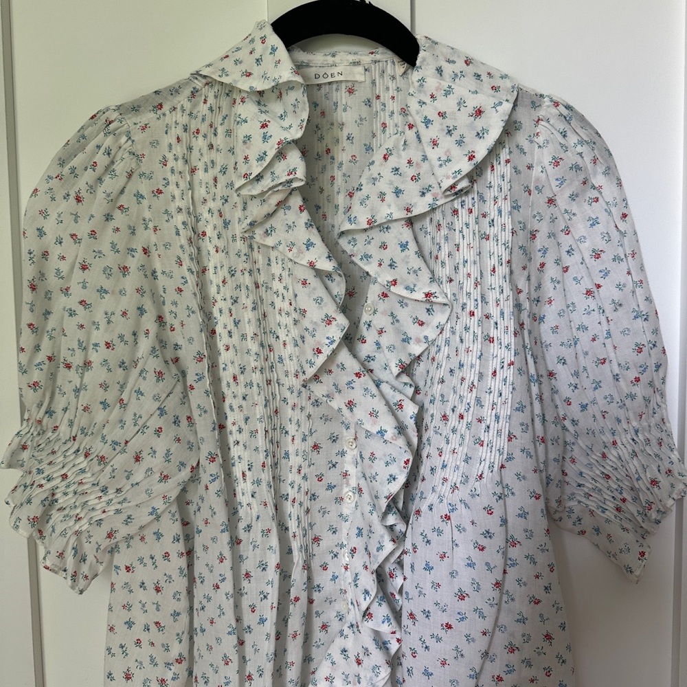 Dôen “Henri” Ruffled Floral-print Organic Cotton-blend Voile Top